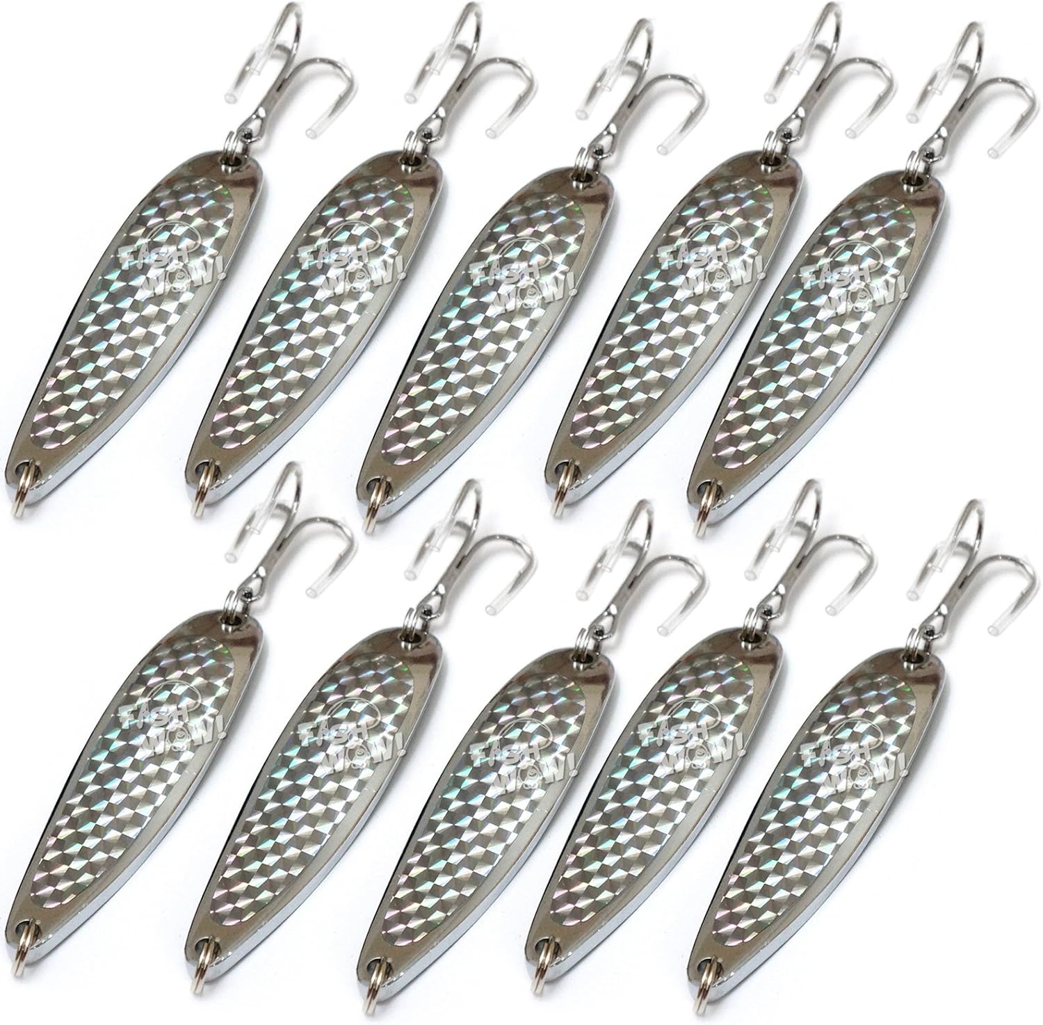 10pcs 3oz 6inch Fishing Spoon with Treble Hook Fish Jig Bait Lures Silver Tape - Fish WOW!