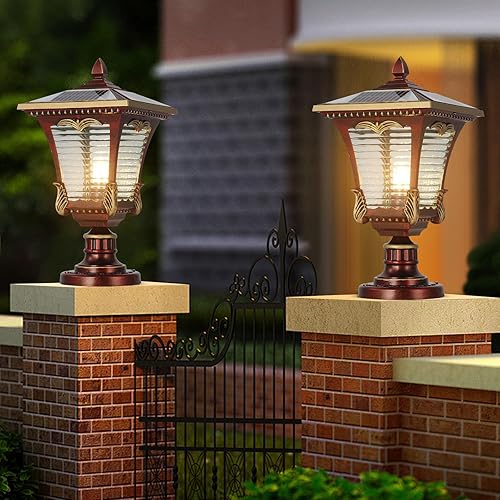 Miniatura 3 de SLAWA Luces solares de poste de 16.14 pulgadas modernas para exteriores, farol exterior de aluminio, IP65, impermeables, LED, alimentadas por