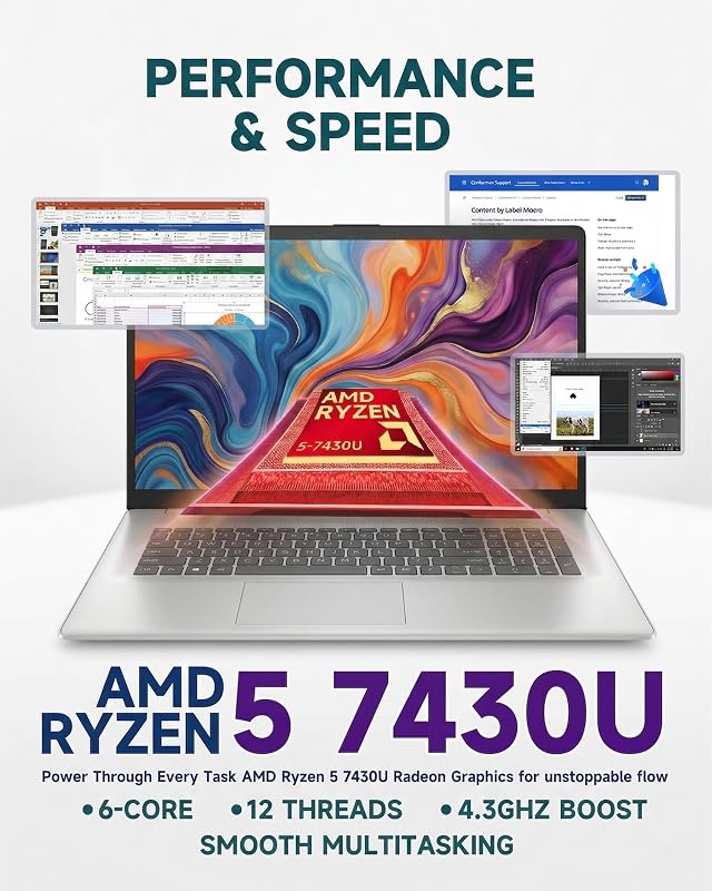 HP 17.3" FHD Business Laptop 2026, AMD Ryzen 5 7430U, 20GB RAM 512GB NVMe SSD, w/Redragon Bundle, Anti-Glare Display, Copilot Ready for Business, Full Numeric Keypad, Windows 11 Pro, Silver image 3