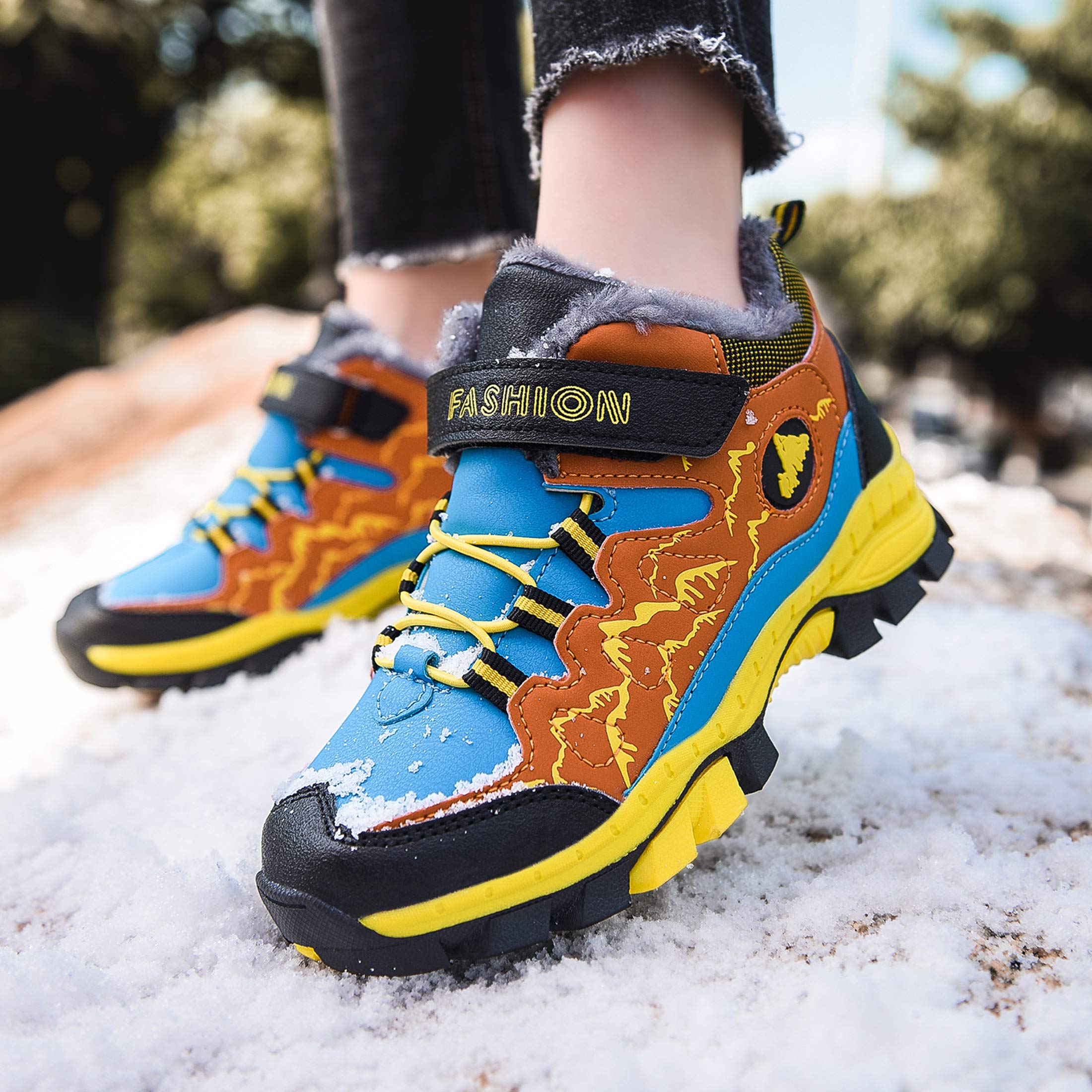Bottes d'hiver pour enfant - Chaussures de randonnée - Bottes de neige - Doublure chaude - Imperméables - En coton - Avec fermeture Velcro
