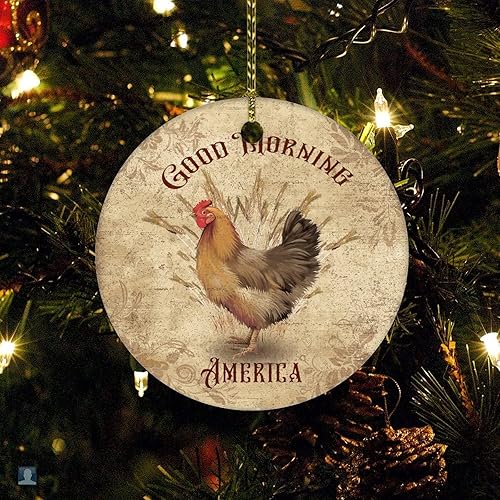 Good Morning America Rooster Christmas Ceramic Ornament Country Life Good Morning Cock Chicken Rooster Holiday Present Personalized Christmas
