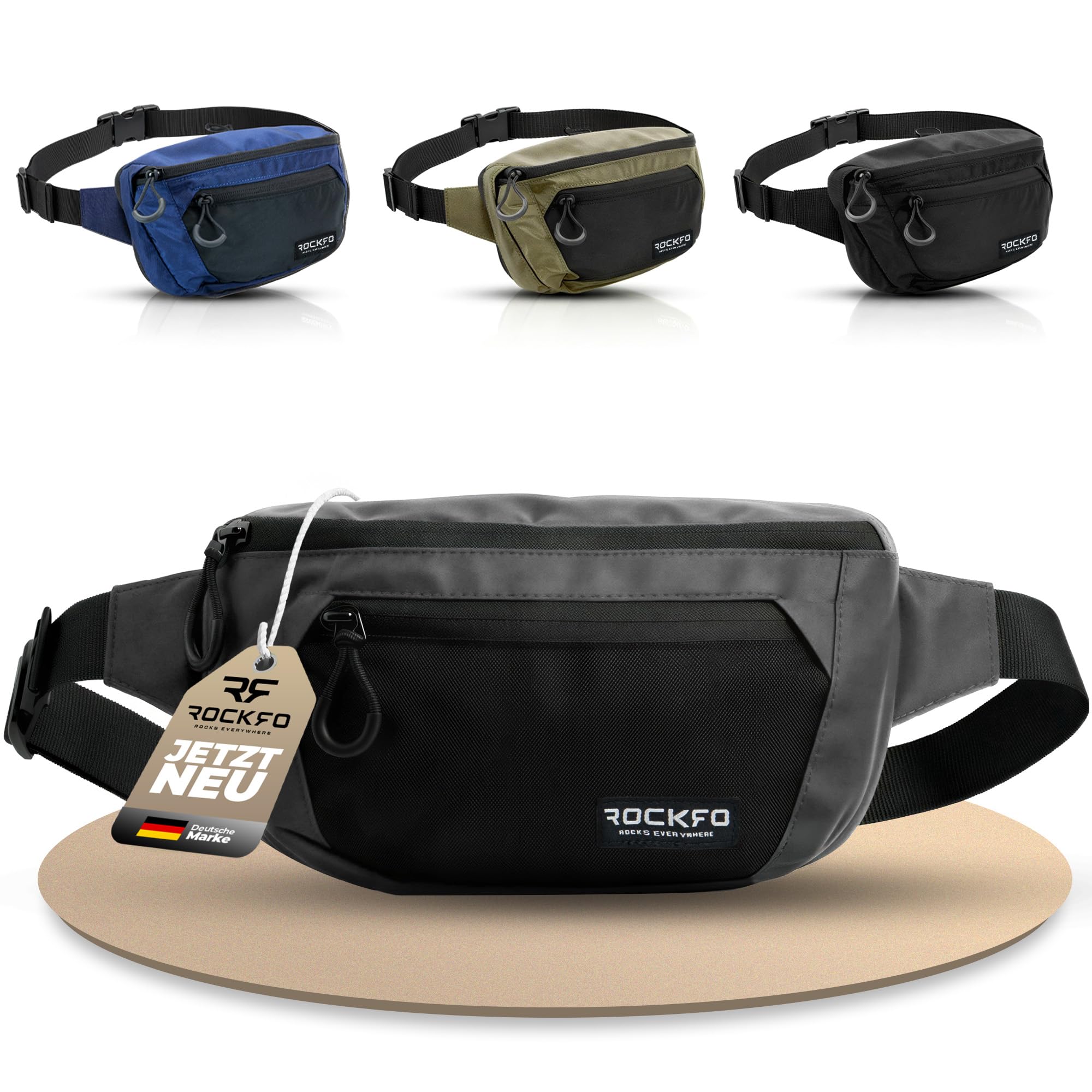 Bauchtasche Damen & Herren groß - Bauchtasche mit 3 Zonen & 7 Fächern - Große EDC City Hüfttasche & Outdoor Gürteltasche - Crossbody Bag für Reise Wandern