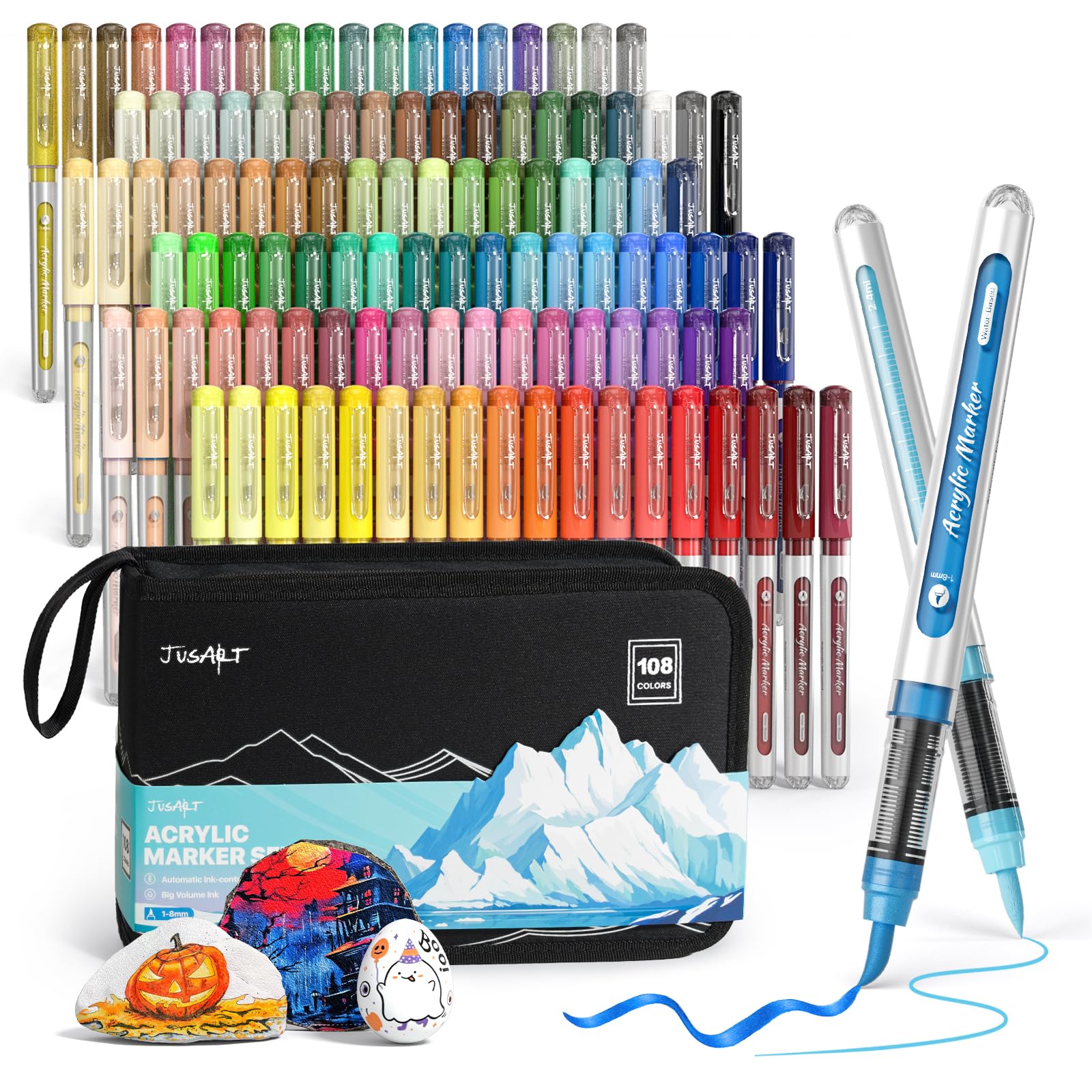 Acrylic Paint Markers Brush Tip, 108 Basic &amp; Metallic Vibrant Colors