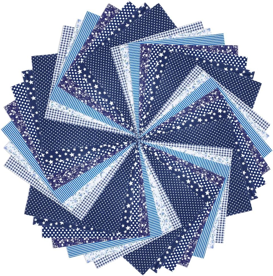 PH PandaHall 70pcs 10x10 Inch Cotton Fabric Squares Deep Blue