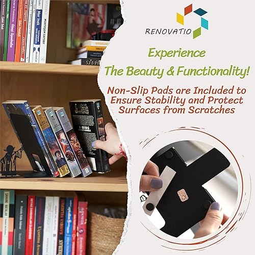 Miniatura 7 de Renovatio Sujetalibros de metal negro Linda, única, decoración geek para el hogar, la oficina y la habitación de los niños Sujetalibros