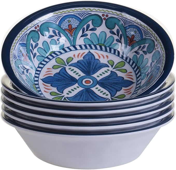 Certified International Talavera All Purpose Melamine Bowl, 7.5" x 2", Set of 6, 7.5x2 Inches, Multicolor, 14oz