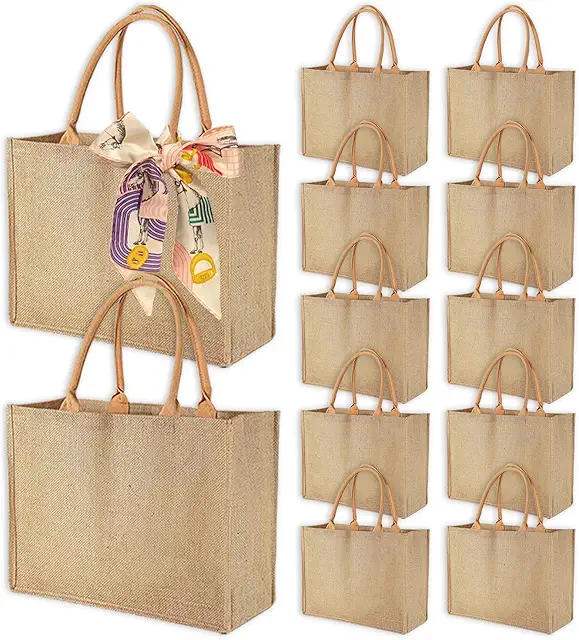 Borse Iuta Naturali Impermeabili - 12 Pezzi Tote Bag Riutilizzabili