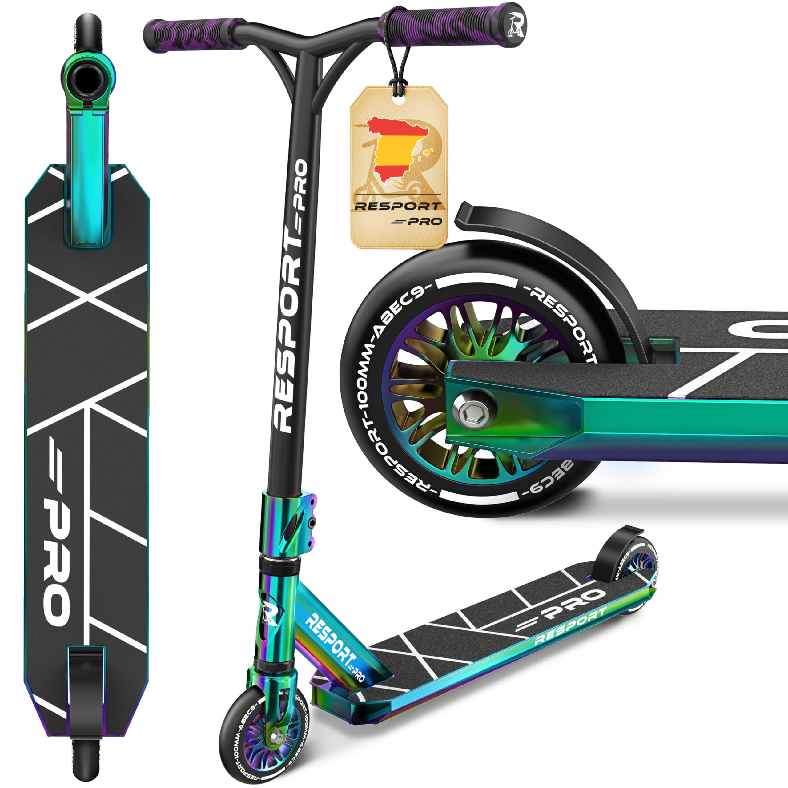 RE:SPORT Patinete de acrobacias Revo Pro para niños y adultos con soporte, patinete profesional de 110 mm, ruedas de poliuretano y barra en Y, patinete de acrobacias, patinete ABEC 9, rodamientos de — view 15