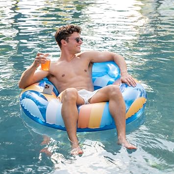 PoolCandy 46 Deluxe Pool Tube with Backrest and Phone Holder from Good Vibes Collection. Great to use in the Pool, Lake or as a River Tube.