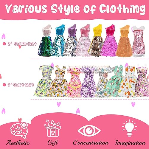 Miniatura 3 de 16 piezas de ropa de muñeca y accesorios para muñeca, colección de trajes de muñeca de 11.5 pulgadas, incluye 3 faldas cortas, 2 faldas de