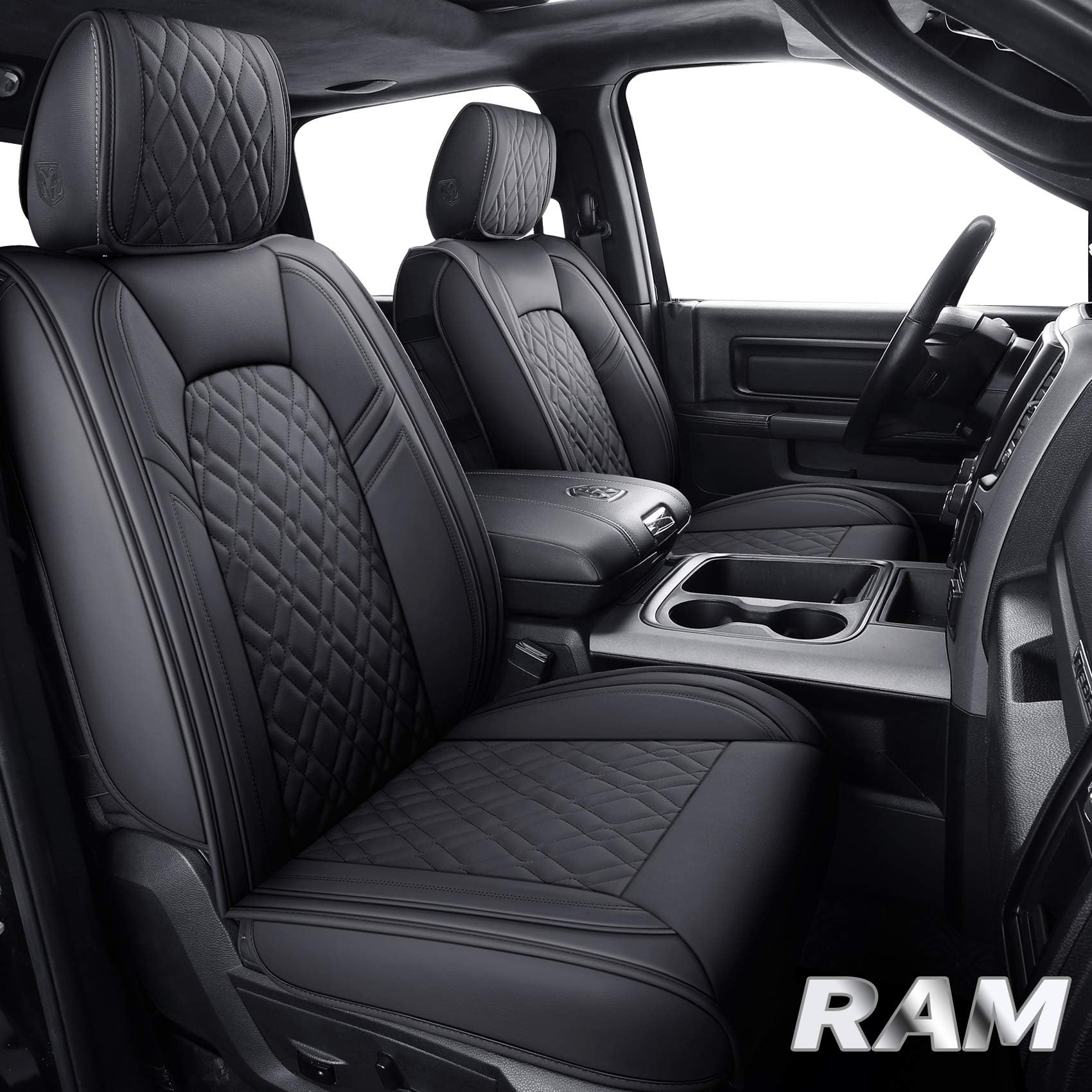 Aierxuan Dodge Ram Car Seat Covers Full Set Custom Fit 2009-2023 1500 2010-2023 2500 3500 Pickup Truck Crew Double Quad cab Waterproof Leather Cushions(Full Set, Black)