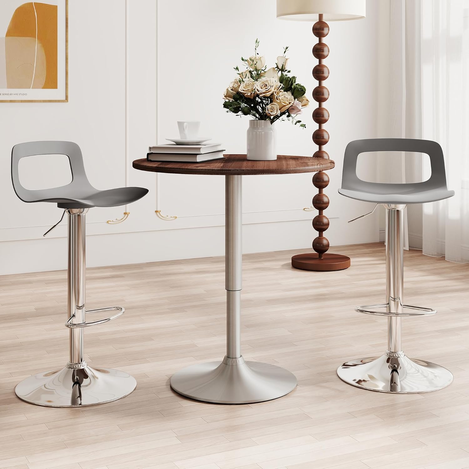 thksbought Bar Stools Set of 2,Adjustable Plastic Swivel Barstools, Modern Counter Stools with Open-Back and Footrest,Counter Height Barstools for Bar,Kitchen and Dining Room(Matte Gray)