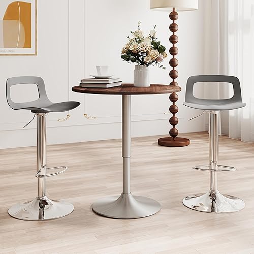 Miniatura 7 de thksbought Juego de 4 taburetes de bar, taburetes de bar giratorios de plástico ajustables, taburetes modernos con respaldo abierto y reposapiés,