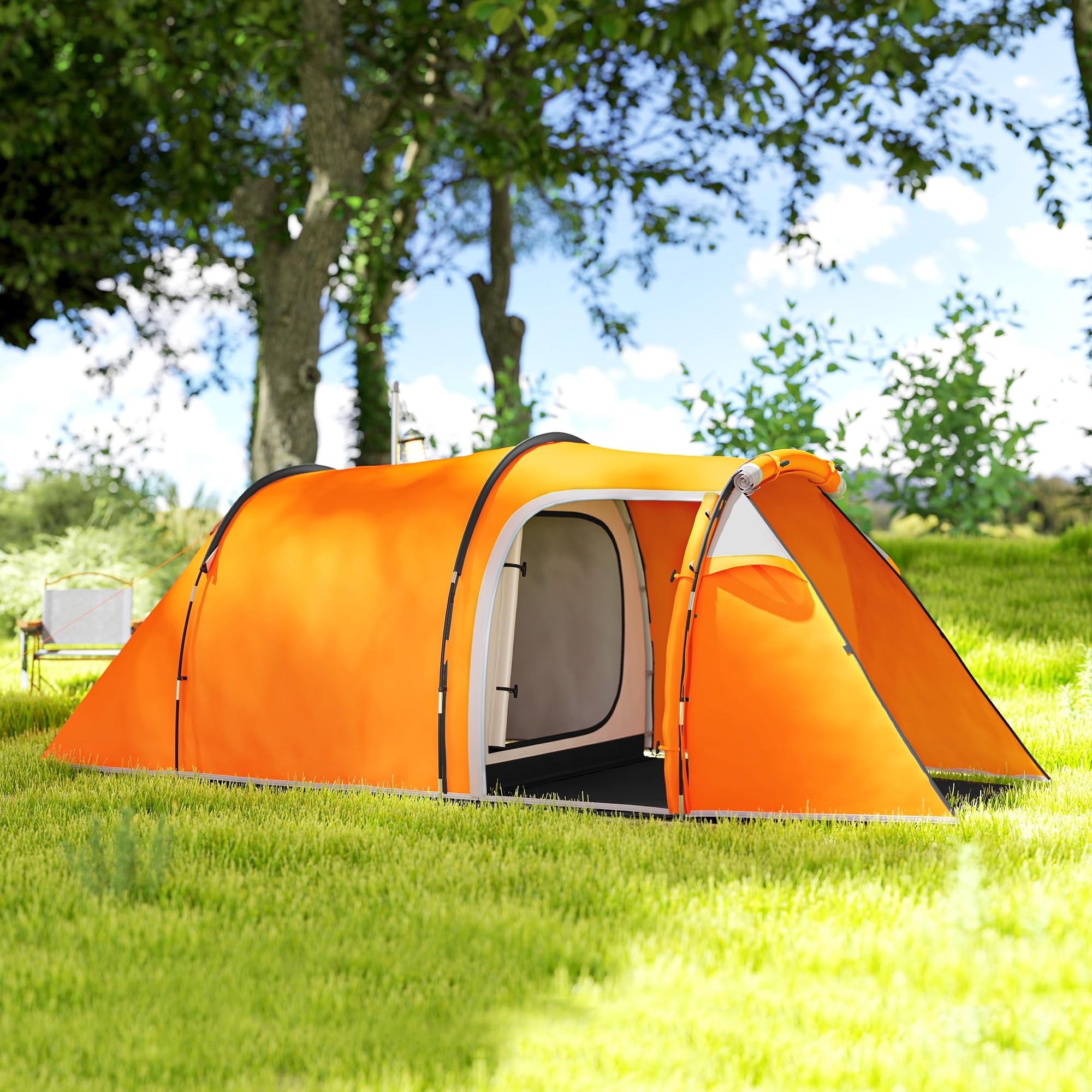 Outsunny Tunnelzelt für 2-3 Personen, Campingzelt mit Vorraum Lampenhaken 2000mm Wassersäule, Wasserdicht Familienzelt, Gruppenzelt für Camping Reise Trekking Garten