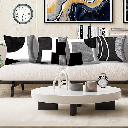 Miniatura 3 de LOHDALOLF Juego de 4 fundas de almohada geométricas abstractas de 20 x 20 pulgadas, color gris y negro, fundas de cojín decorativas bohemias para