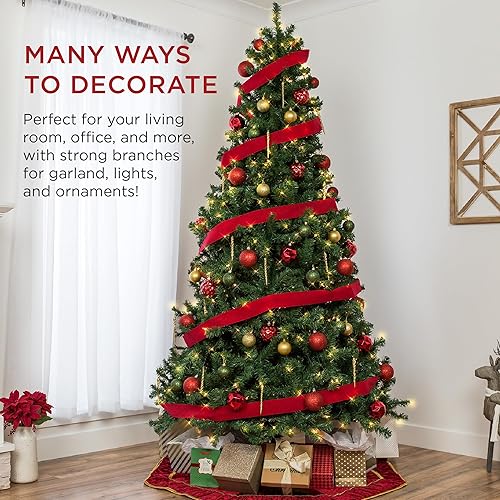 Miniatura 6 de Best Choice Products. Árbol de Navidad artificial con bisagras con luces incandescentes, soporte plegable, Metal Cloruro polivinílico, Verde, 6 pies