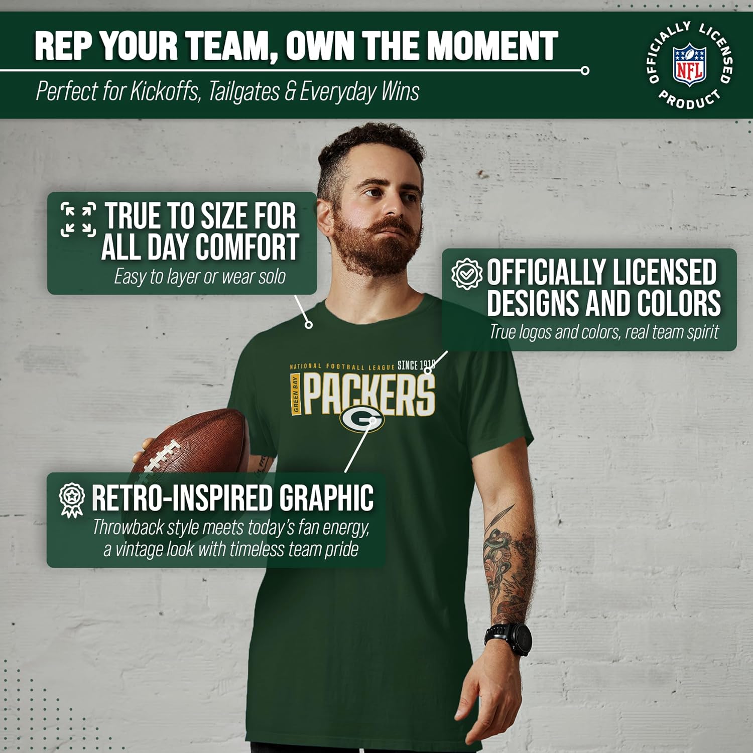 Team Fan Apparel NFL Adult Modern Endzone Tag-Less T-Shirt, Unisex Football Tee, Soft Cotton, Officially Licensed
