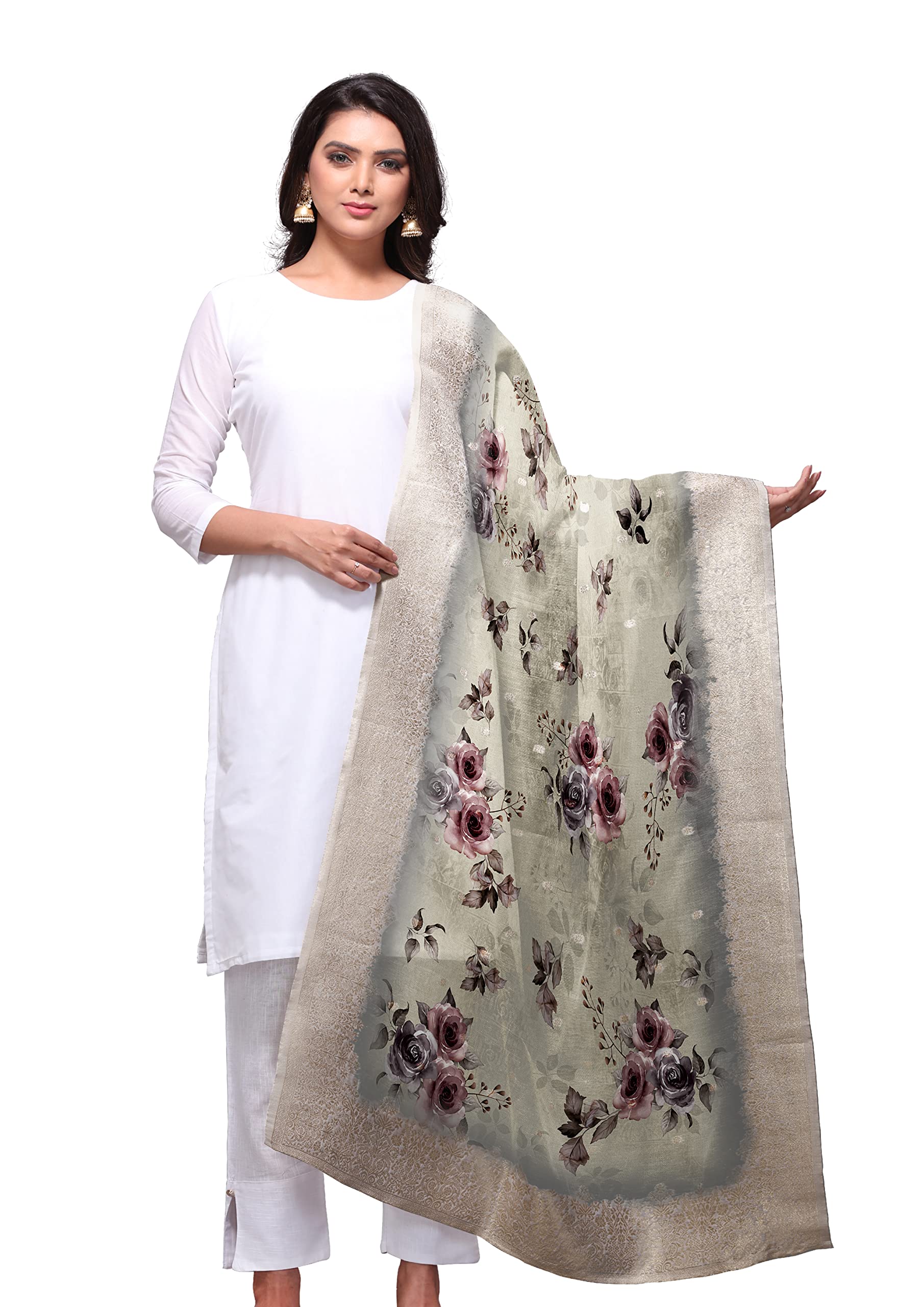 Jacquard Banarasi Traditional Silk Dupatta For Women, Grey, Free Size-image-42