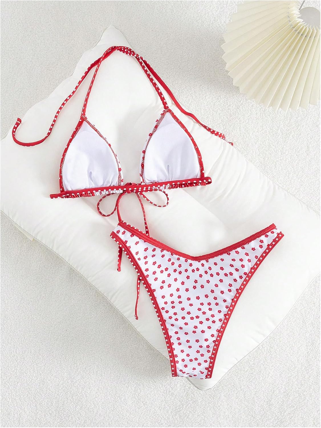 WDIRARA Women's Floral Polka Dots Bikini Sets Triangle Halter String Swimsuit 2 Piece Bathing Suit