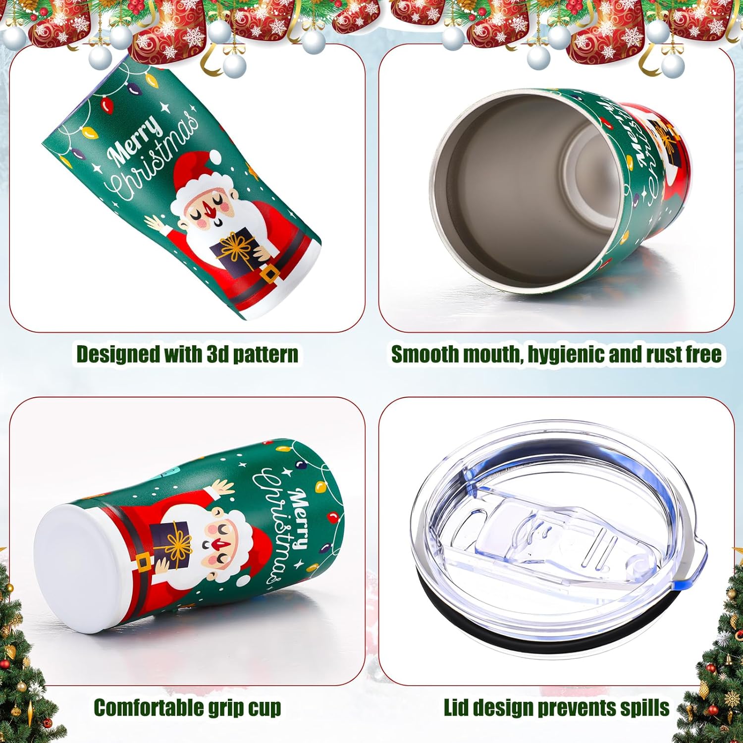Skylety 10 Sets 20oz Christmas Tumblers with Lids and Straws Christmas Stainless Steel Tumbler Double Wall Insulated Travel Coffee Mug for Xmas Gift Holiday Family Friend Drinks (Whimsical) - Image 6