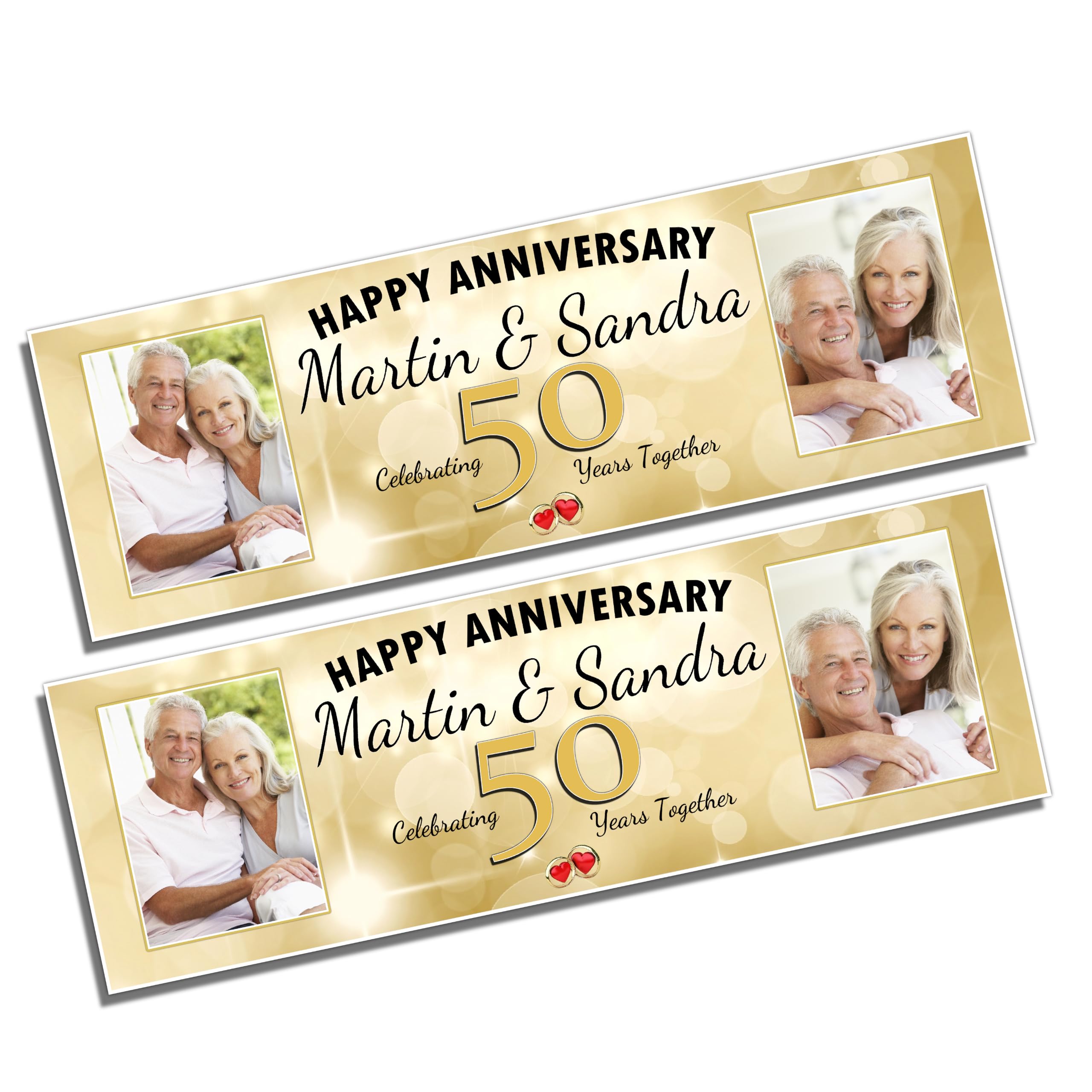 Personalised Golden 50th Wedding Anniversary Photo Banners Party Celebration Decoration