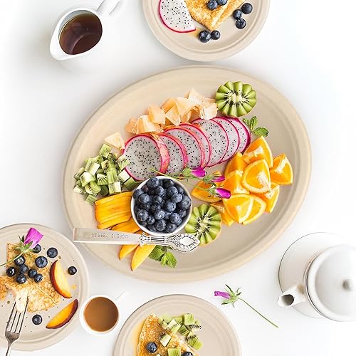 Miniatura 7 de FEHHTO Platos de papel ovalados desechables, paquete de 100 platos de papel biodegradables de 12.5 pulgadas, platos de bagazo compostables