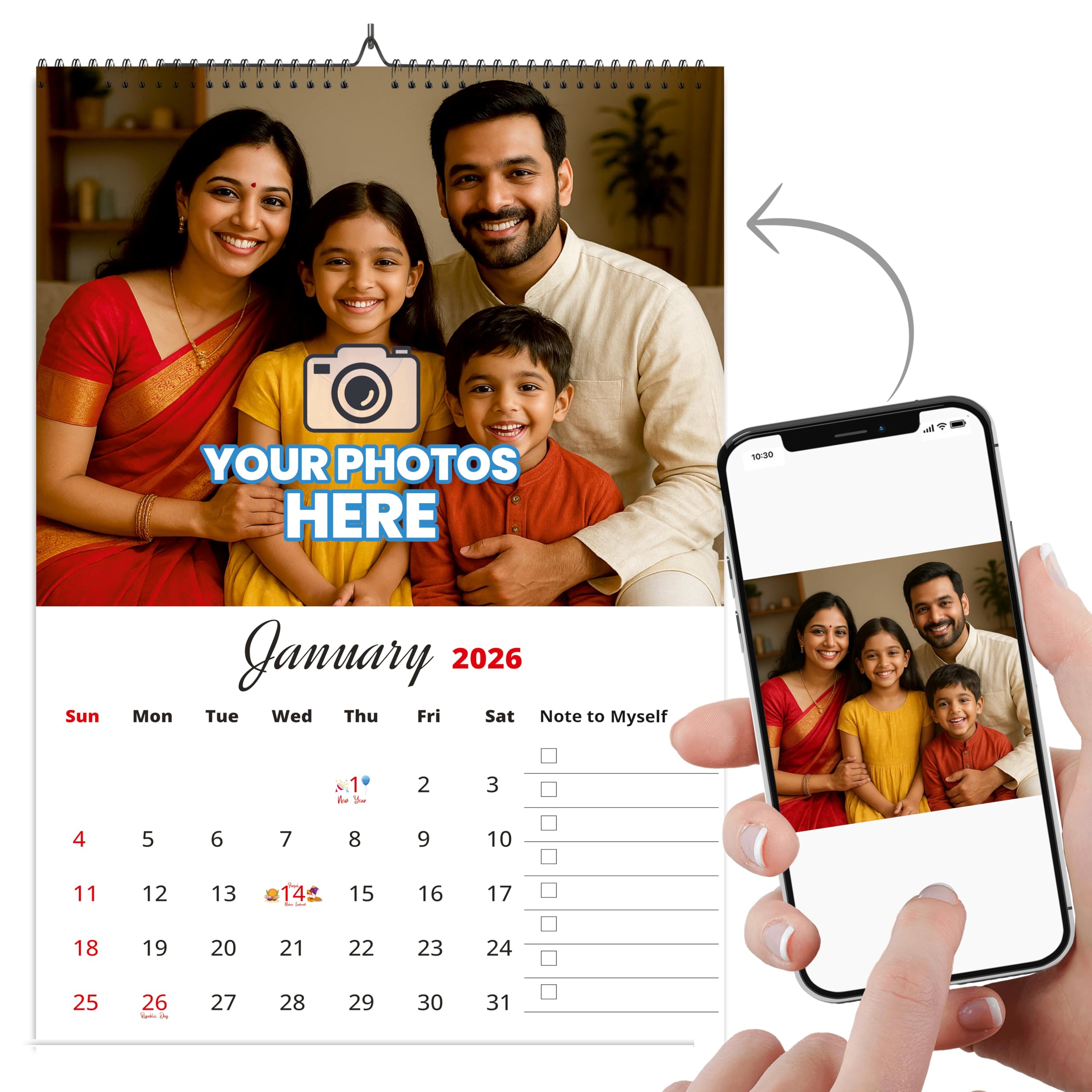 PRINTFIXELS | Customized Wall Calendar 2026 with Photos | Personalized Calendar with Family Memeories | Premium Wall Decor Gift | Unique Home Decoration & Gift Idea | Perfect For Home and Office-White-image-9