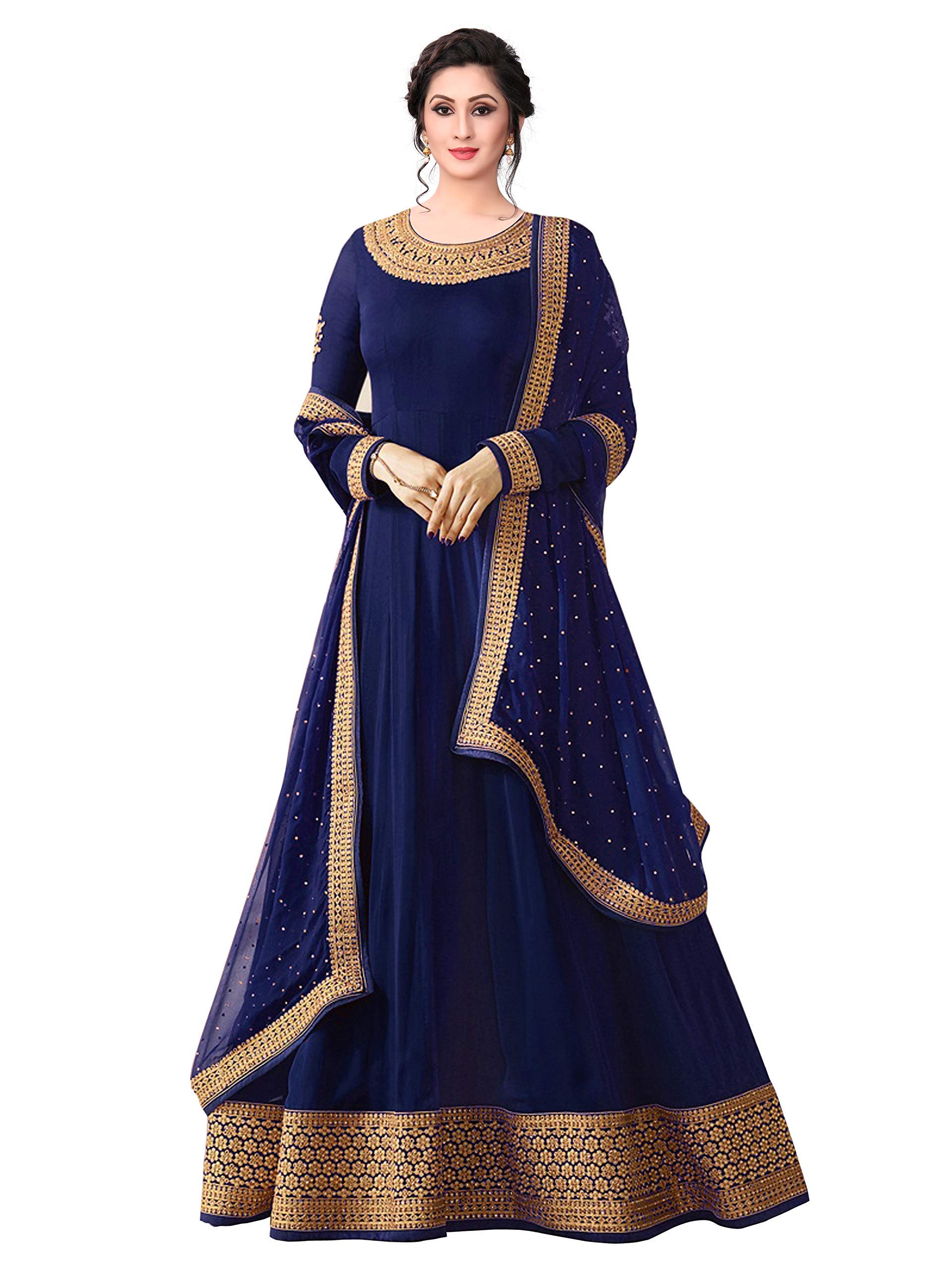 Indian Women's Faux Georgette Semi-Stitched Embroidered Salwar Suit (Free Size)