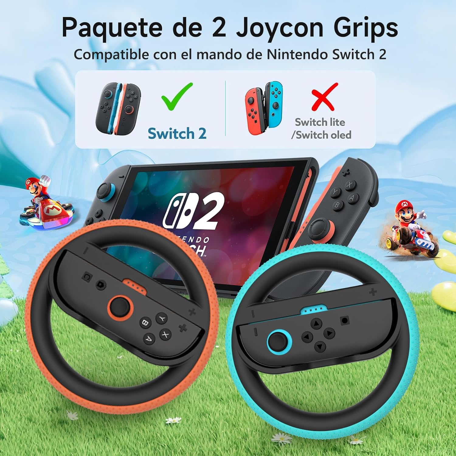 JCMO Switch 2 Joycon Steering Wheel, Racing Wheels for Mario Kart Wolrd & 8 Deluxe, Realistic Racing Experience, Steering Wheel for Nintendo Switch 2 (2025) Accessories (Orange & Blue)
