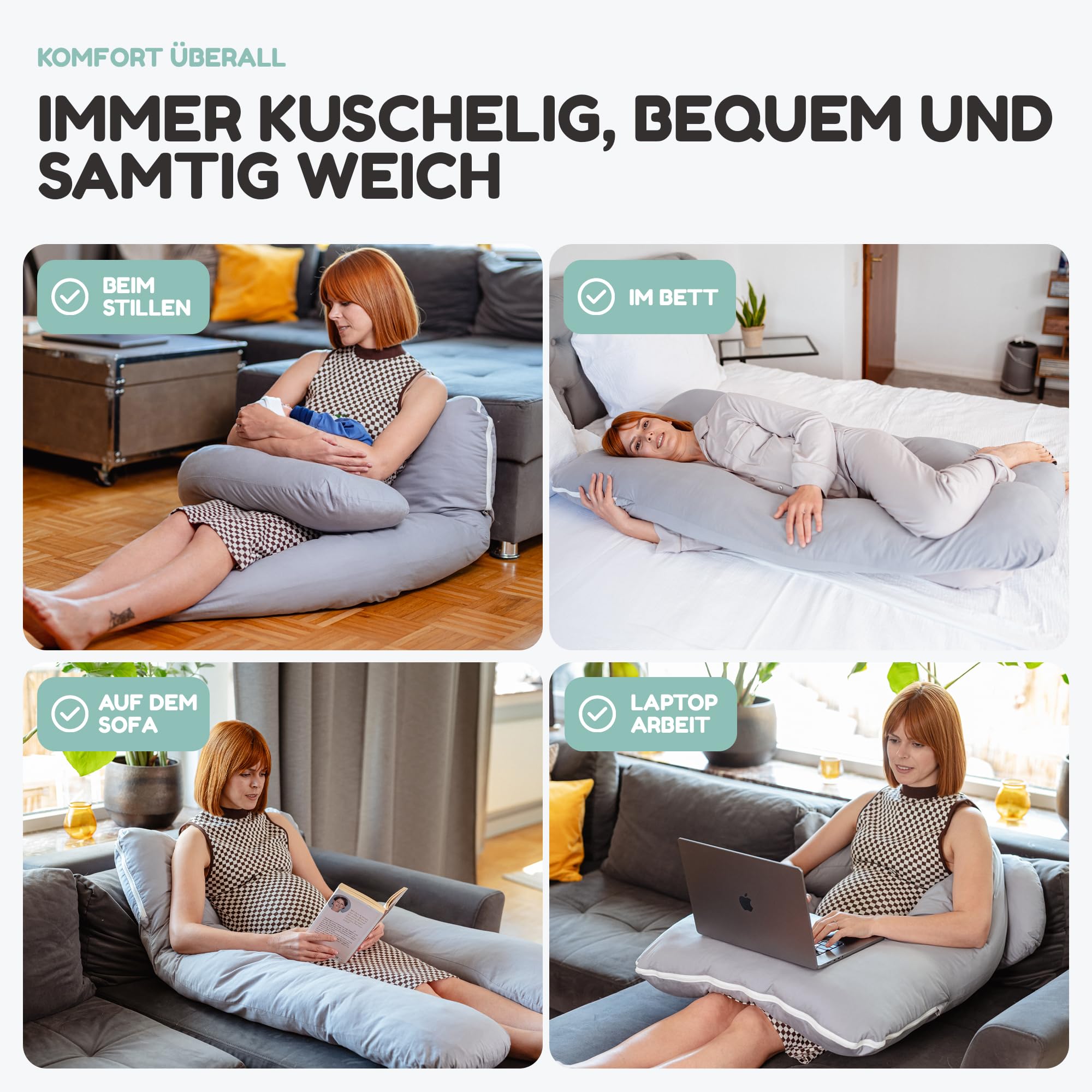 Generisch Schwangerschaftskissen mit Doppelbezug Stillkissen XXL Body Pillow Schlaftherapie Kissen Komfortkissen Flexible Füllung