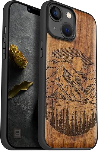 Miniatura 26 de Carveit Funda magnética de madera para iPhone 14 [madera natural y TPU suave negro] Funda protectora de madera única y elegante a prueba de golpes