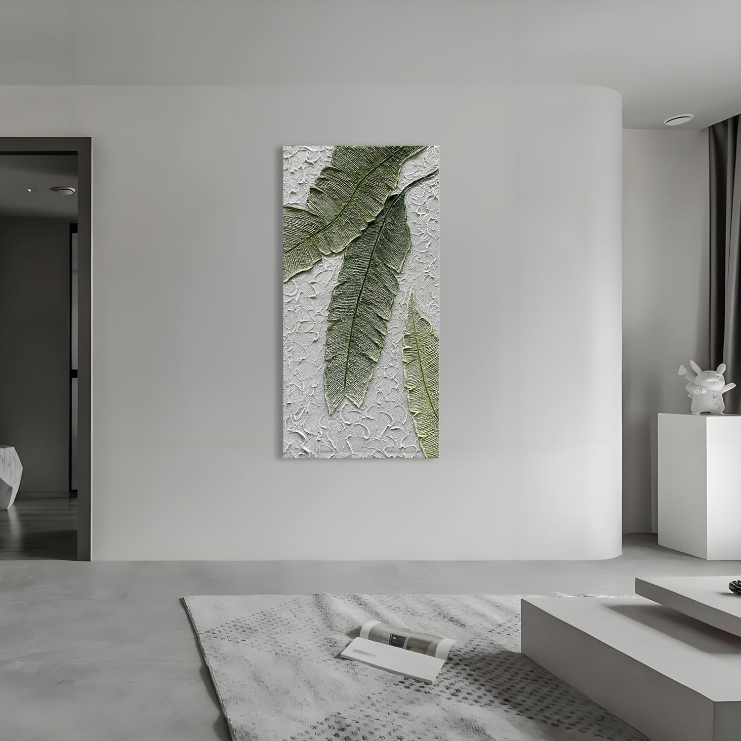 Diathou Art Hand-painted green plants Hand-painted Abstract painting Modern minimalist 3D texture wall art Oil painting Home bedroom wall Art Deco oil painting 48x24 inch vertical mural