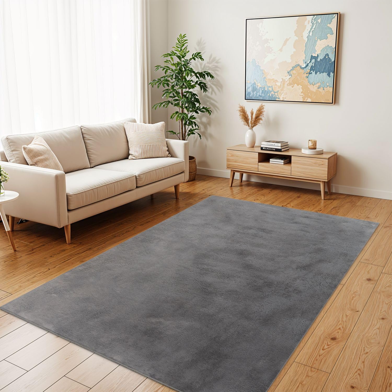 TT Home Shaggy Tapis Haut Poil Peluche Unis Modern, Couleur: Anthracite, Dimension:160x220 cm