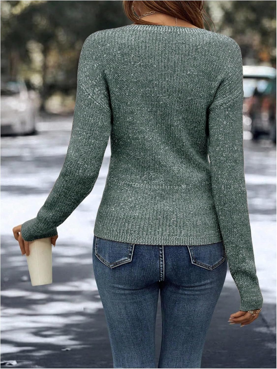 SOLY HUX Women's V Neck Long Sleeve Off Shoulder Sweaters Criss Cross Wrap Ruched Pullover Fall Tops - Image 2