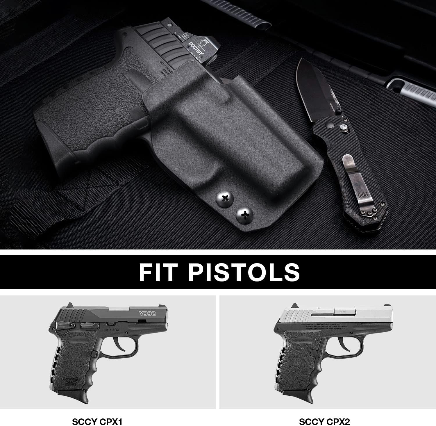 OWB Kydex Holster Fits Springfield Hellcat, Glock 43, M&P 9MM/.40 M2.0 & Shield with Laser, S&W SD9 VE/SD40 VE, Taurus G2C/G3C/PT111/PT140, SCCY CPX-1/CPX-2, 1911 – Red Dot Compatible