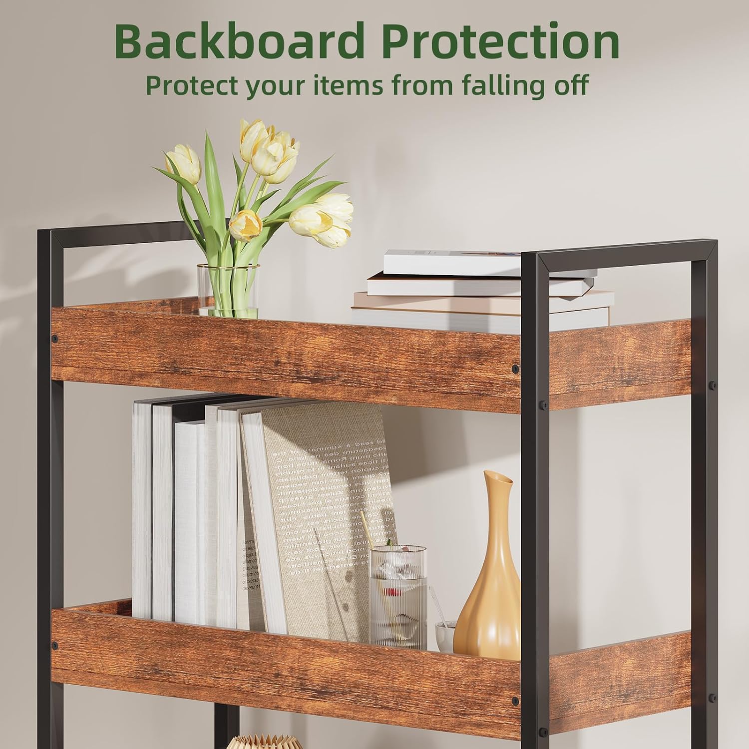 Somdot 5 Tier Bookshelf, Adjustable Industrial Bookcase, Vintage Storage Rack with Open Shelves, Standing Bookshelves Display Rack for Living Room, Bedroom, Home Office, Wood Grain Print