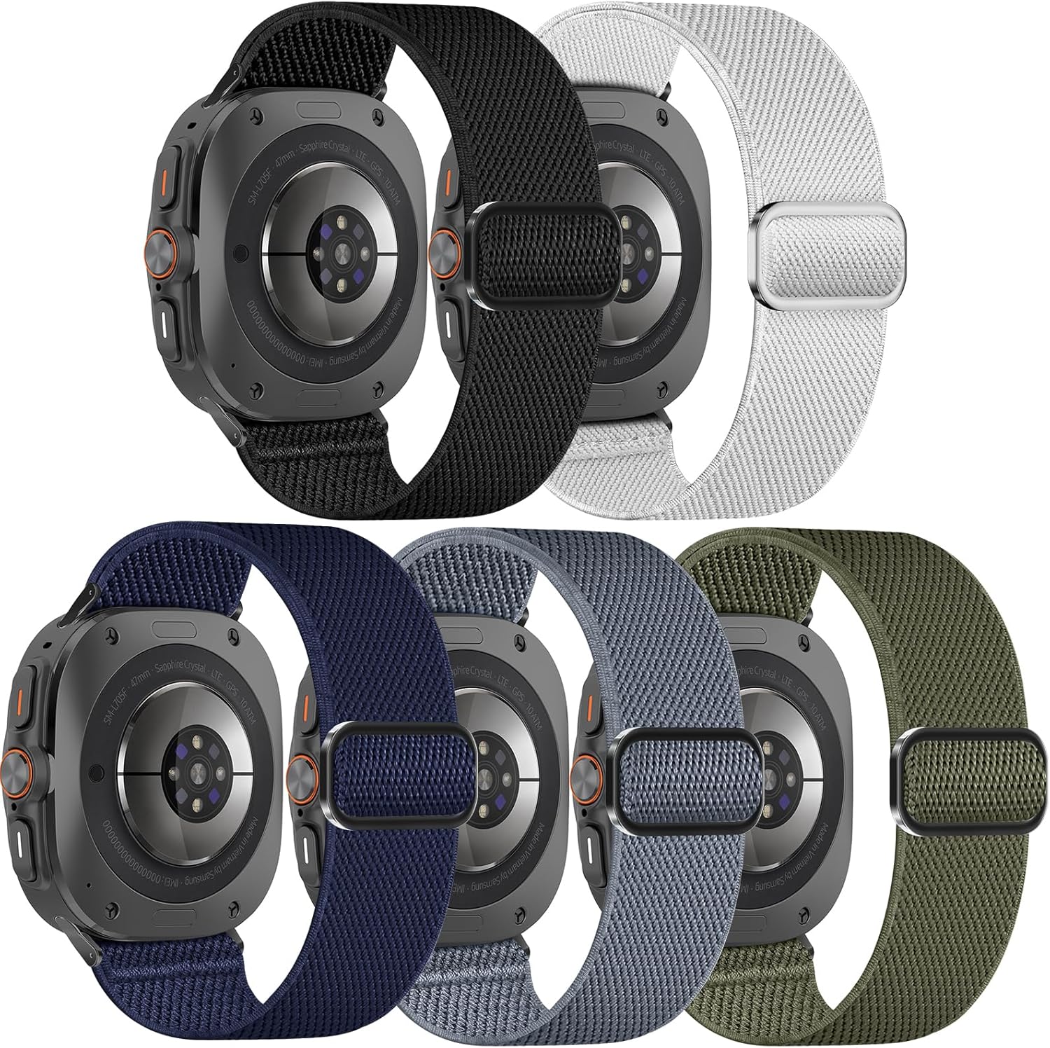 5 Pack Stretchy Nylon Compatible with Samsung Galaxy Watch Ultra Band 47mm 2025/Gal...
