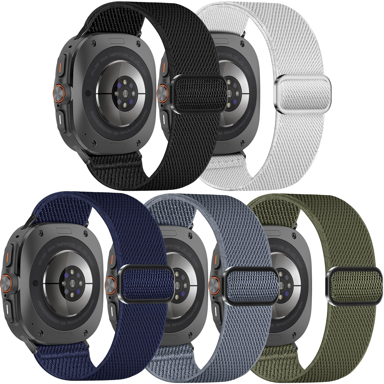Huadea 5 Pack Stretchy Nylon Compatible with Samsung Galaxy Watch Ultra Band 47mm 2025/Galaxy Watch 7 Ultra 47mm Band 2024, Solo Loop Soft Elastic