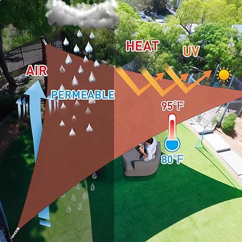 Miniatura 4 de Artpuch Toldo tipo vela de 10 x 10 x 10 pies, cubierta para sombra para exteriores, triángulo rojo óxido, resistente, permeable, de 6.35 ozm, para