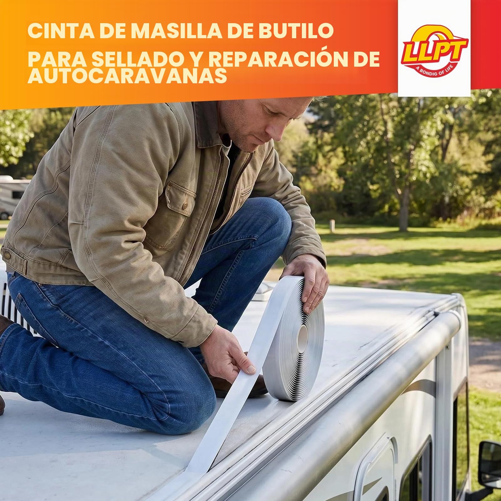 LLPT Cinta de Sellado de Butilo 2 Packs Blanca 25mm x 10m Impermeable | Cinta de Sellado para Reparación a Prueba de Fugas de EPDM RV Ventana Vidrio Sellado de Barco Techo Tubería