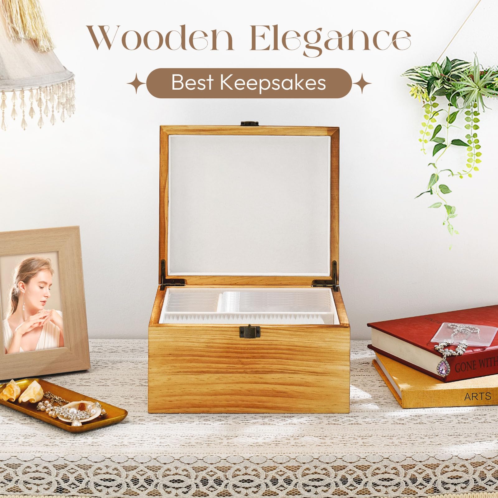 BNING Jewelry Box Organizer, Travel Jewelry Case with 55 Portable Jewelry Bags for Traveling, Wooden Jewelry Organizer and Storage for Earrings Rings Necklaces Brackets, Gifts for Women Girls