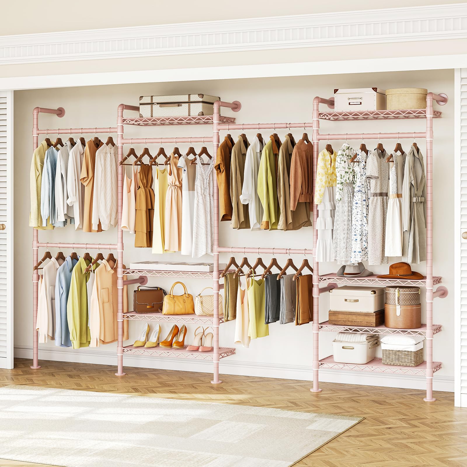 H4 Wall Mounted Closet System, Expandable Industrial Pipe Clothing Rack
