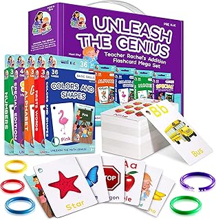 Teacher Rachel's Educational Flash Cards for Toddlers - Set Of 5 184 Cards Pre K-K Mega Flashcards Set with First Words, Alphabet, Colors, Shapes, Numbers, Manners, Greetings, Feelings, and Weather