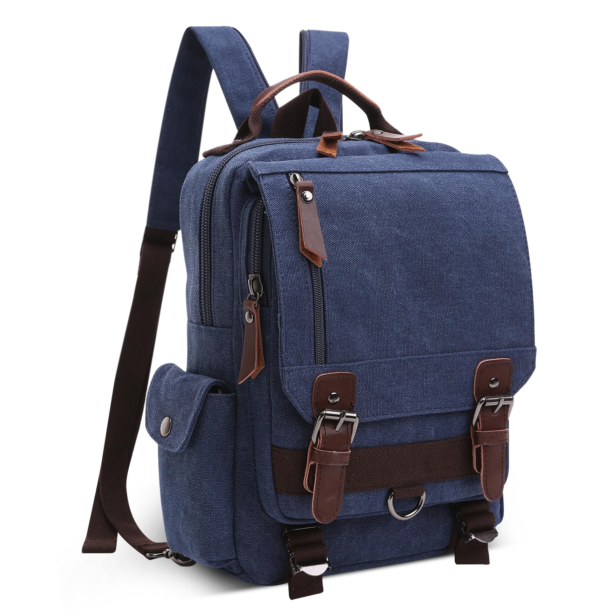 DEEVORCA) Mode Herren Rucksack, Canvas Schultertasche Rucksäcke für 12.9 Zoll iPad Tagesrucksack Daypacks Reisen Lässig Arbeit Schule Camping Täglich Leinwand Backpack Herren Messenger Bag Blau