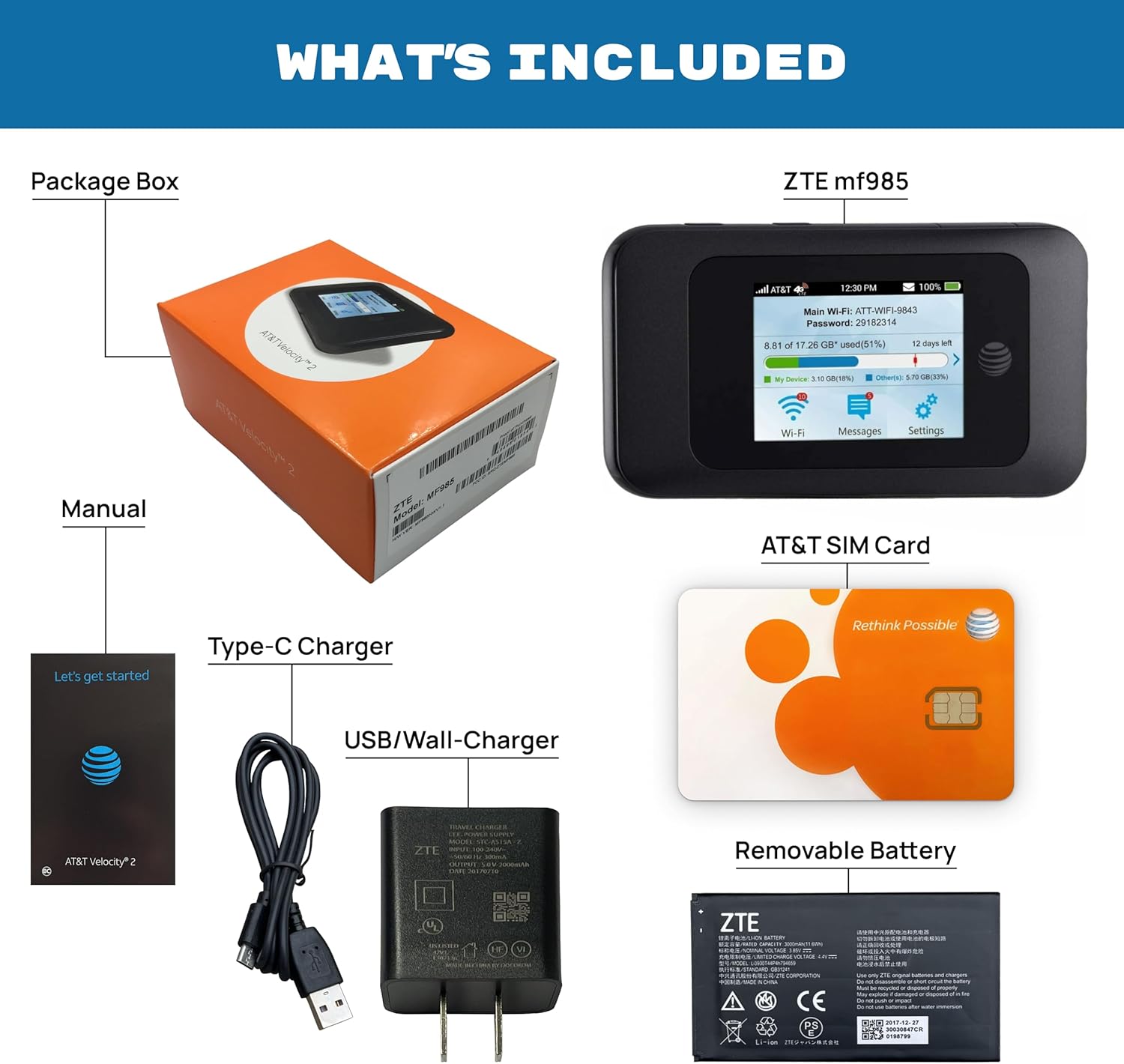 AT&T Wireless ZTE Velocity 2 MF985 Unlocked | 4G Mobile Mobile Hotspot | Speed Up to 600 Mbps | Usage Up to 12 Hours | Portable WiFi Hotspot for Travel | EVDO-Link Bundle Includes AT&T Sim Card AT&T Wireless ZTE Velocity 2 MF985 Unlocked | 4G Mobile Mobile Hotspot | Speed Up to 600 Mbps | Usage Up to 12 Hours | Portable WiFi Hotspot for Travel | EVDO-Link Bundle Includes AT&T Sim Card