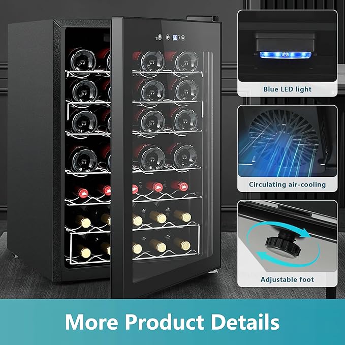 EUHOMY 45 Bottle Wine Cooler Refrigerator, Small Wine Fridge for Red, White and Champagne, 4.5 Cu.ft Mini Fridge with Adjust Temperature, Black on Fridge.com