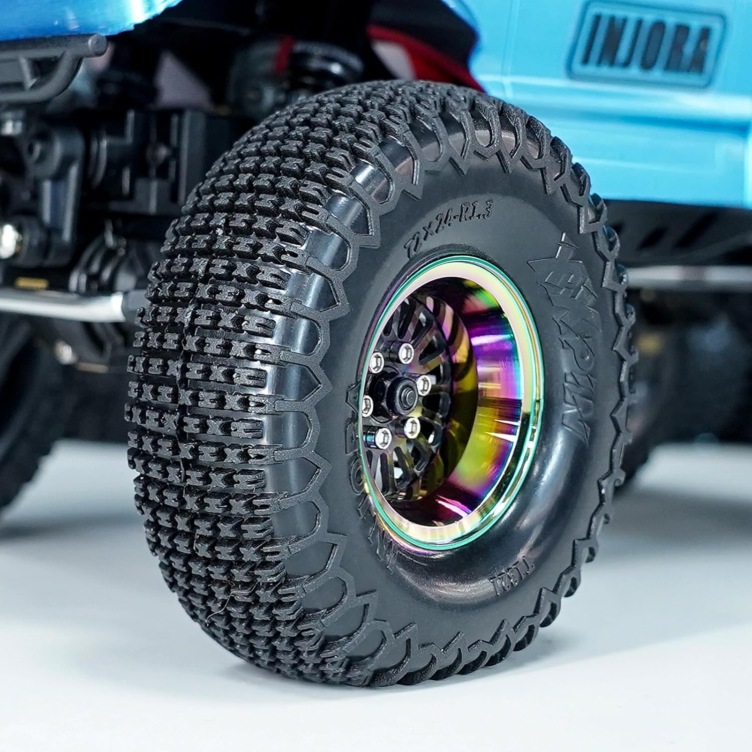 INJORA 18-Spoke ModuWheel 1.3" Beadlock Wheels with XHX Pin Tires for TRX4M SCX24 1/18 1/24 RC Crawler(Rainbow)