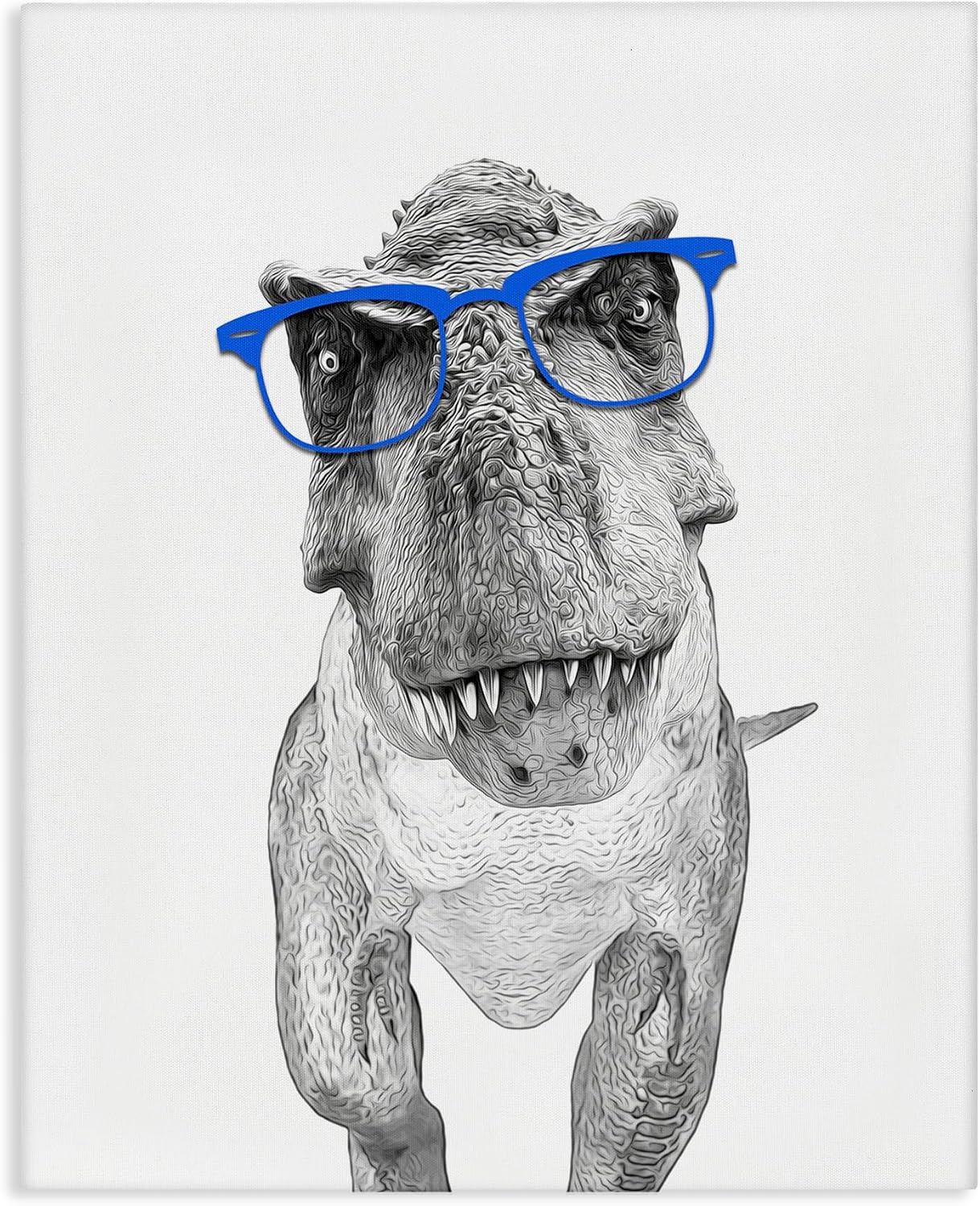 Stupell Industries Adorable Monochrome T-Rex Dinosaur Blue Glasses Illustration, Design by Annalisa Latella | Stupell Industries | 24 x 30 Inches, Easy to Hang and Sturdy, Made in USA, by Annalisa Latella