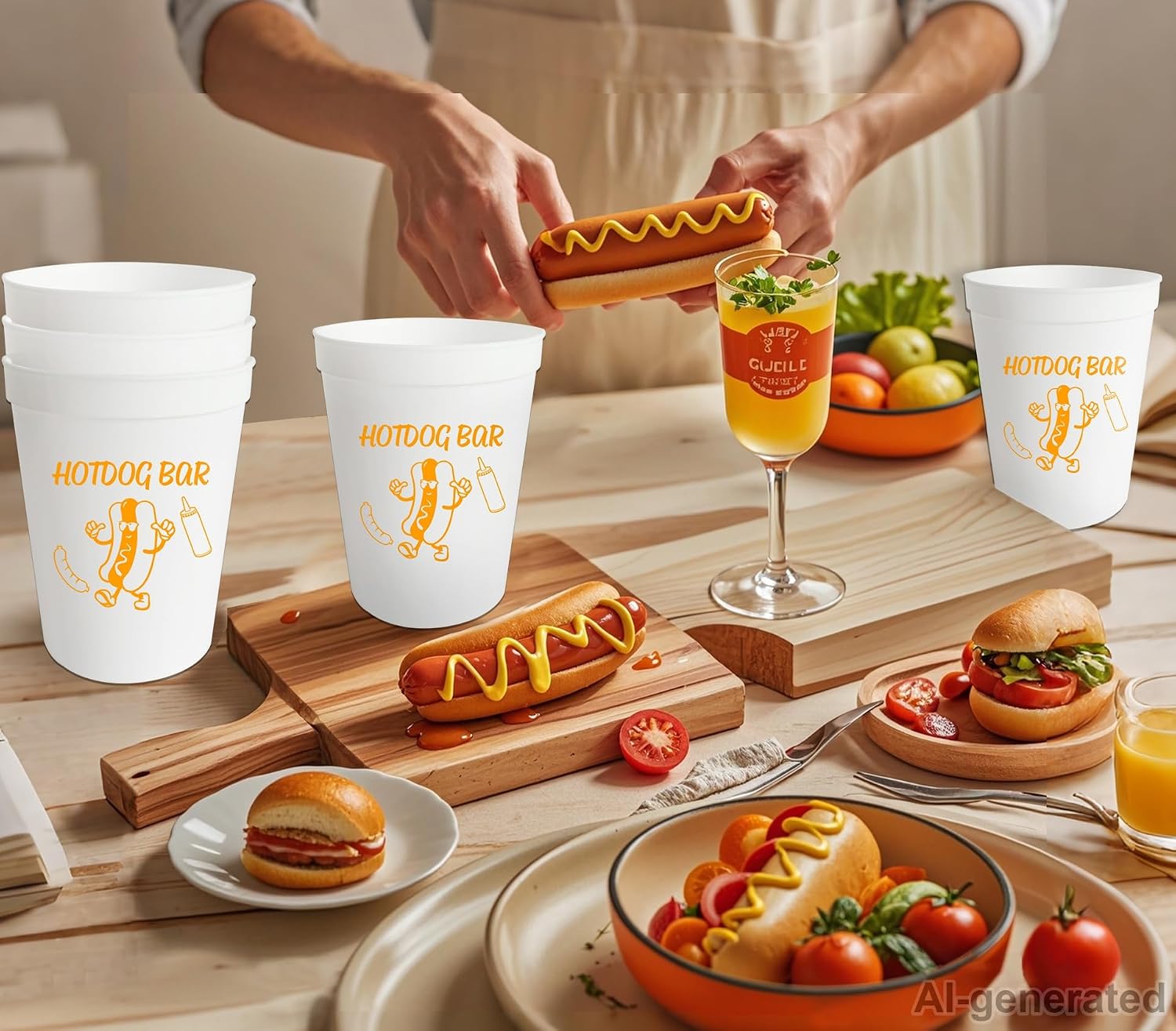 12 Pcs Hotdog Bar Cups Hotdog Theme Birthday Party Cups 16oz Hot Dog Martini Bar Bachelorette Party Decor Sign Fiesta/Home Party Decoration For Build Your Own Hot Dog Sign White Orange