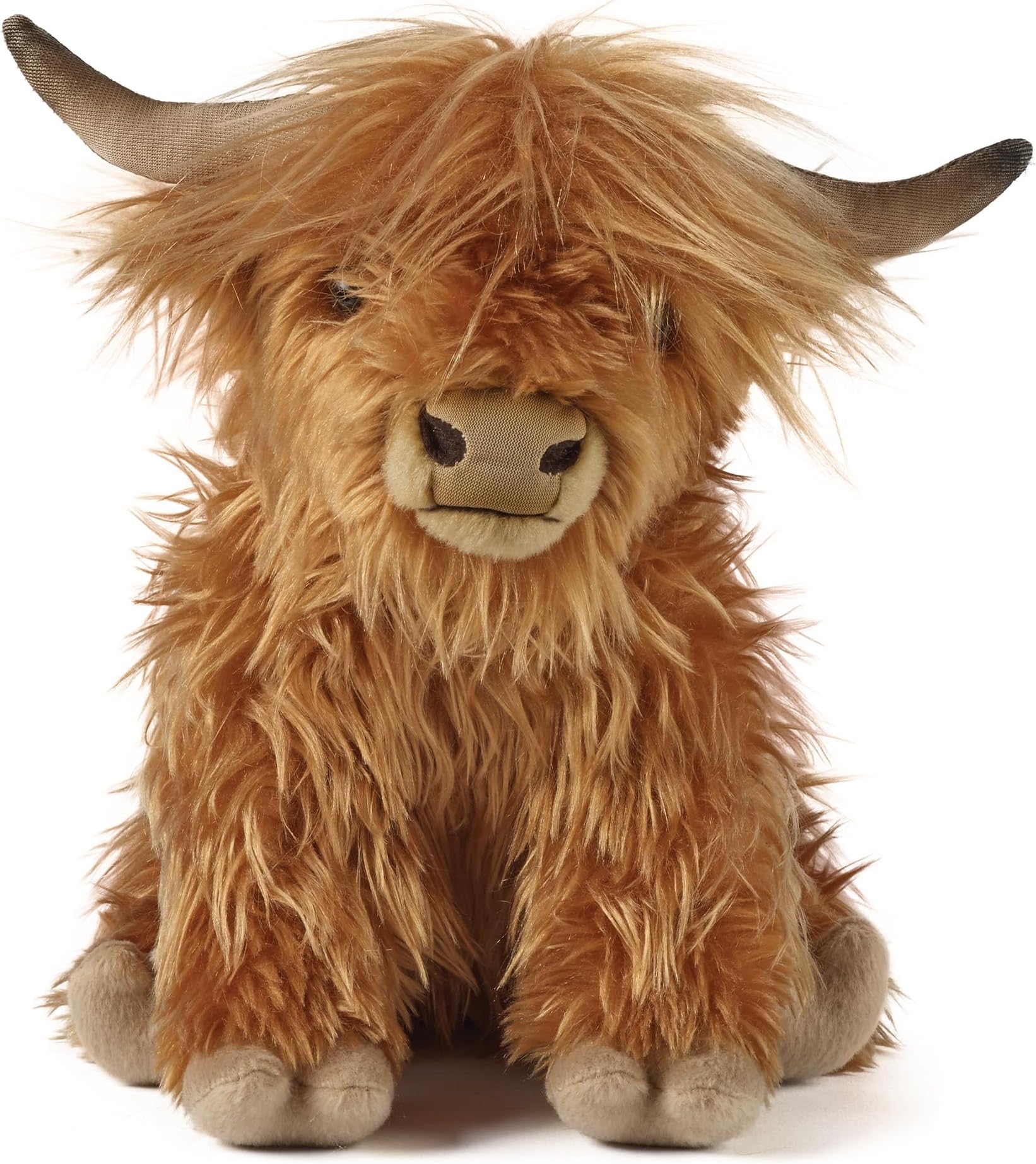 Keycraft Living Nature Brown Highland Cow with Mooing Sound, Realistic Soft Cuddly Farm Toy, Naturli Eco-Friendly Plush, 22cm